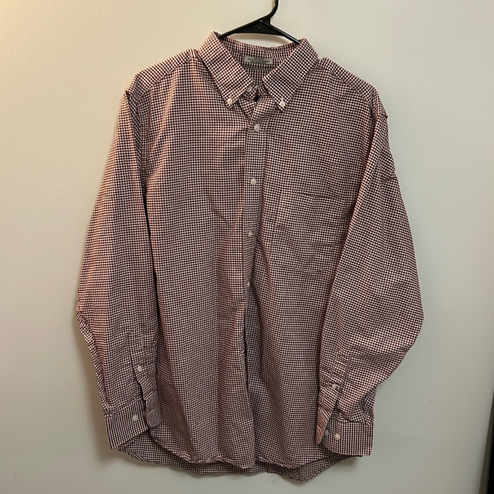 Haggar Men’s Brown Gingham Button Down Shirt Size 16.5